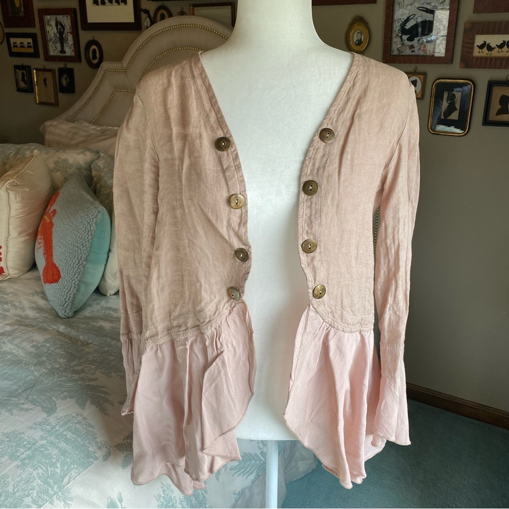 NWOT Made in Italy-Dusty Rose Linen Open Front Short Duster